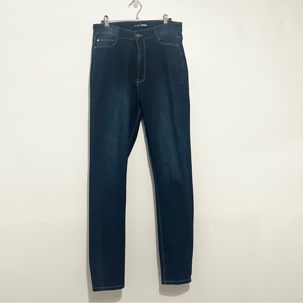 FASHION NOVA Junior Skinny Jeans Blue Dark Wash Denim High Rise Pockets Size 13